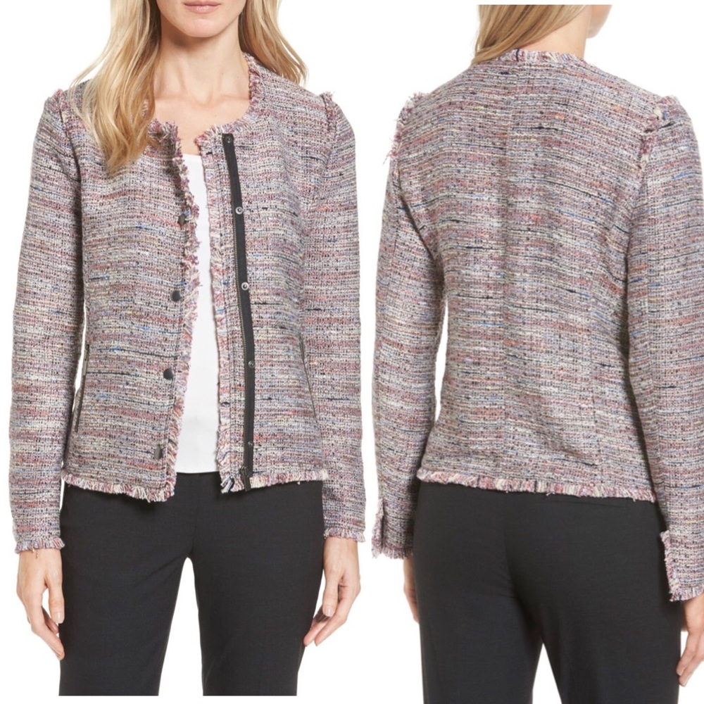 Halogen Tweed Jacket Size Small Multicolor Full Zipper Front Pockets Workwear